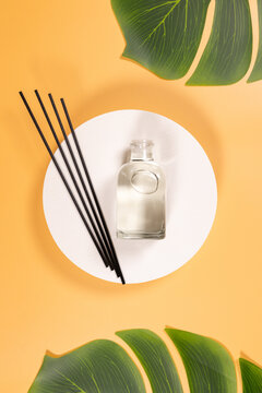 Reed diffuser creating home fragrance and relaxation ambiance