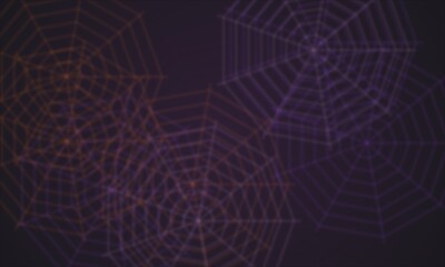 Halloween spider web background, dark purple aesthetic cobweb pattern, spooky neon orange and...