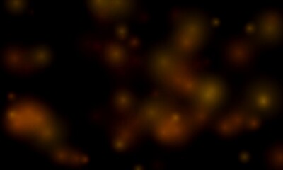 Golden bokeh light particles on black background. Abstract warm glowing dust overlay. Soft amber glitter sparks for holiday design. © Faruk