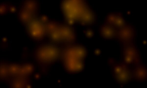 Golden bokeh light particles on black background, soft glowing amber firefly effect, warm festive glitter overlay for holiday designs