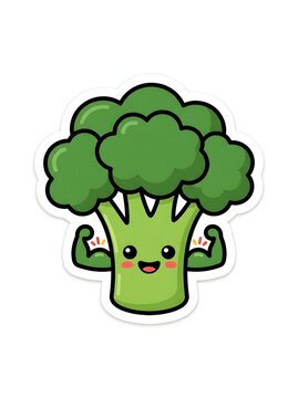 Strong healthy broccoli character flexing muscles with broccoli vegetable character nutrition