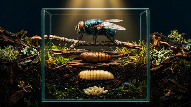 Metamorphosis of a housefly from egg to adult insect