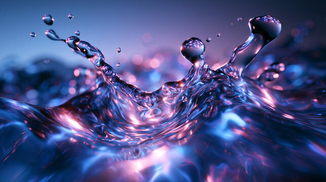 Dynamic Water Splash with Colorful Glowing Neon Reflections