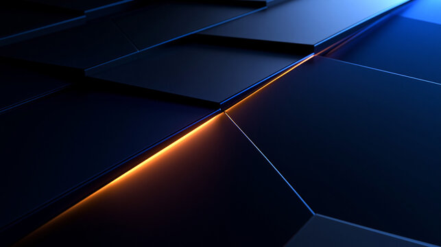 Abstract Geometric Dark Plates Background with Glowing Neon Edge