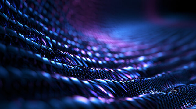 Abstract Futuristic Woven Mesh in Neon Blue and Purple