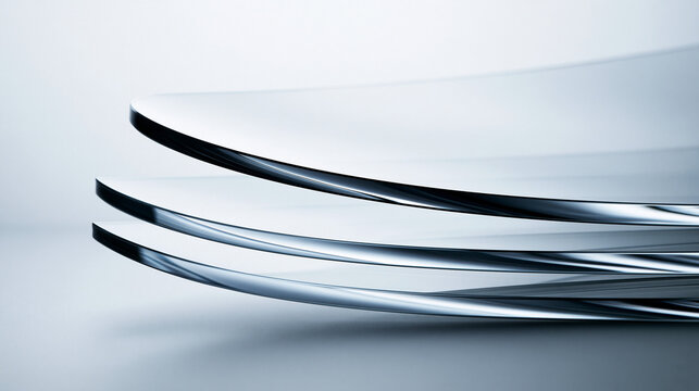 Futuristic Curved Glass Layers on Clean Studio Background