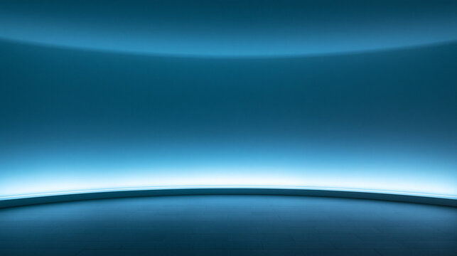 Futuristic Empty Blue Studio Room with Glowing Neon Light