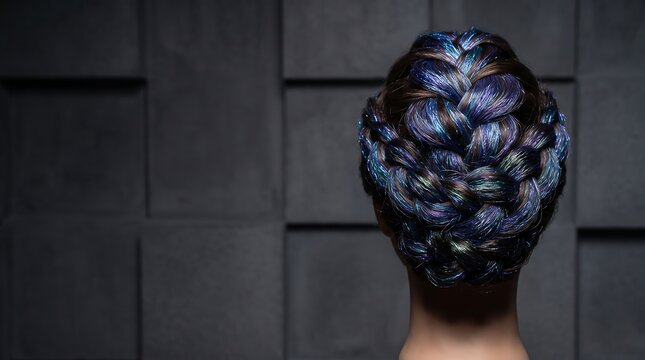 Stylish Braided Hairstyle with Vibrant Blue and Purple Hair Highlights