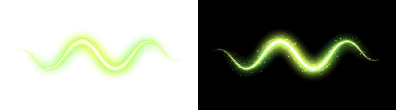 Luminous firefly dotted trail glowing wave path design element light effect overlay isolated on transparent background