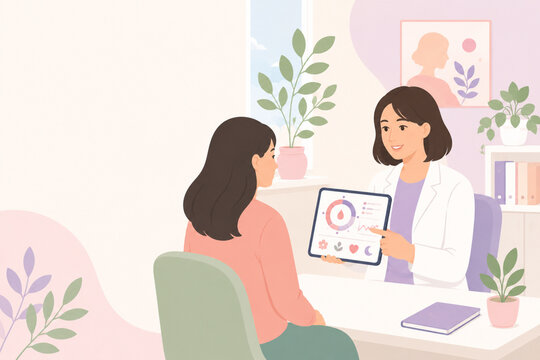 Female Doctor Counseling Woman About Women&rsquo;s Health and Femtech