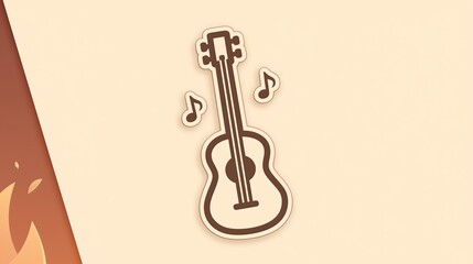 Naklejka premium Acoustic Guitar with Music Notes on Tropical Warm Background for Reggaeton Flyer, Latin Music Banner, Beach Party Poster, Summer Festival and Social Media