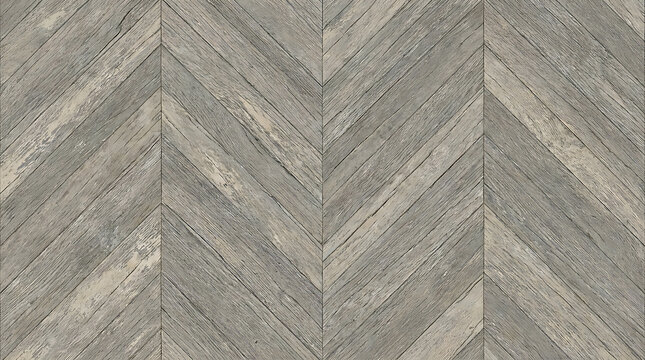 Weathered gray wood floor with a herringbone pattern