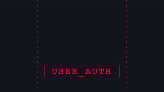 Digital user auth interface hud with red text and minimalist cyberpunk aesthetic animation 4k authentication