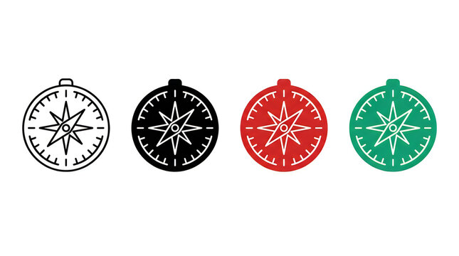 Colorful vintage compass icons set