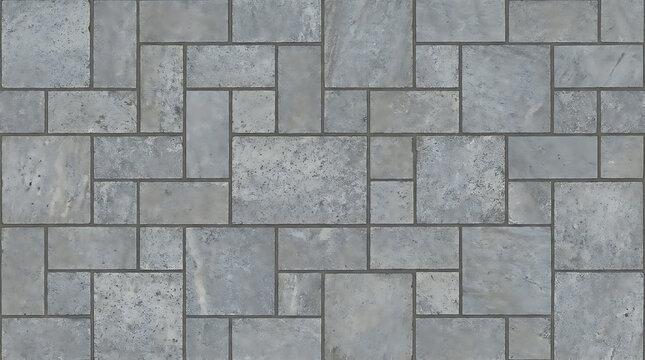 Seamless gray granite stone pavement with rectangular pavers in a random ashlar pattern.