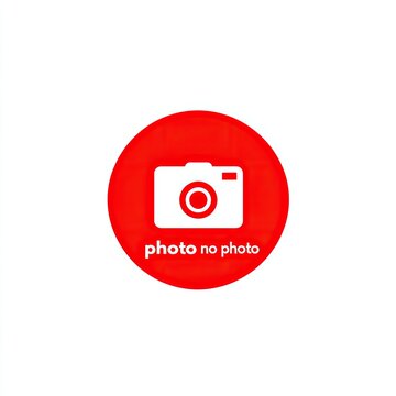 Red circle with white camera icon and text "photo no photo