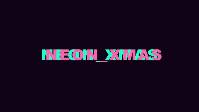 Neon xmas glitch typography animation: dynamic holiday motion and cyberpunk style text effect 4k