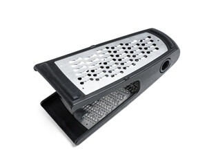 Black and silver kitchen grater with multiple grating surfaces for food preparation, isolated on a white background © Pixel-Shot
