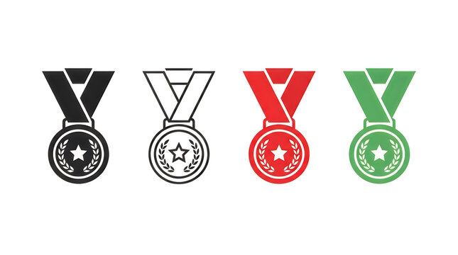 Four olympic style medals with ribbons