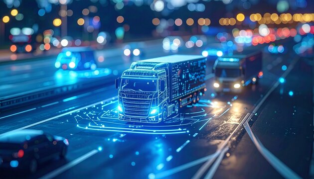 Autonomous Truck Driving on Highway at Night
