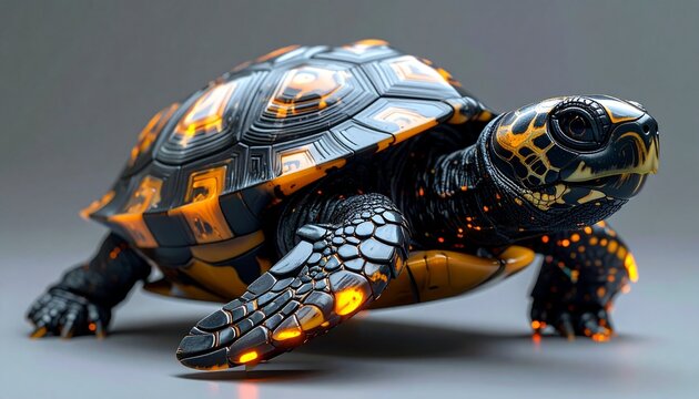 Detailed Turtle with a Geometric Shell Design