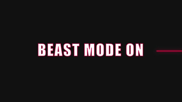Beast mode on typography motion bold motivational text animation for fitness, sports, and high-energy branding projects 4k