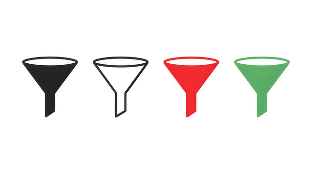 Four colorful funnel icons in a row
