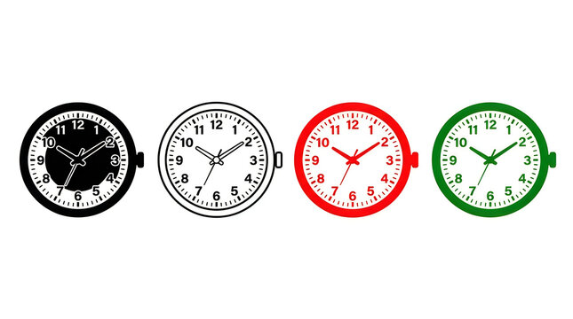 Four stylish analog watch faces with different colors