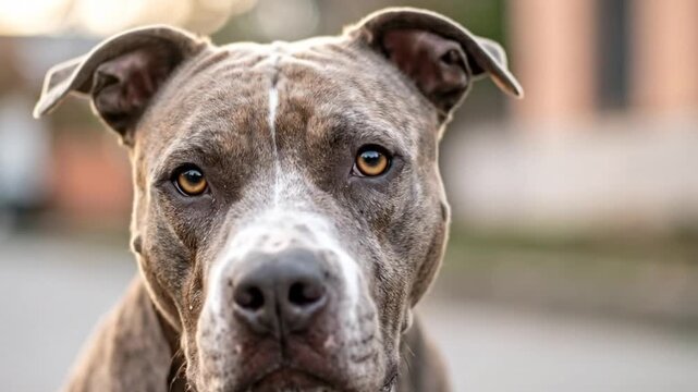 Pitbull Dog Facial Expressions Closeup.