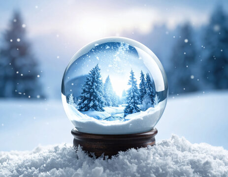 Snow globe winter landscape pine tree snow forest holiday decoration glass season snow globe winter landscape pine tree snow forest holiday decoration glass season capture Christmas Concept