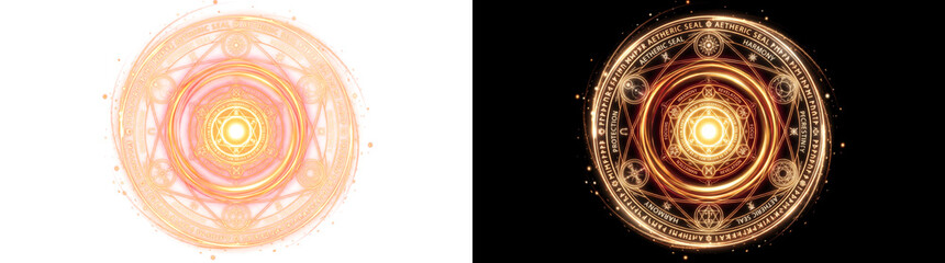 Fototapeta premium Long Exposure Magical Ring Overlay with Nested Rune Circles and Glowing Energy Trail Effect