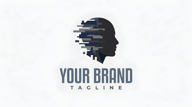 Digital head logo with data stream effect