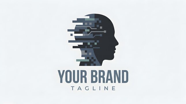 Digital head silhouette with circuit board elements and text