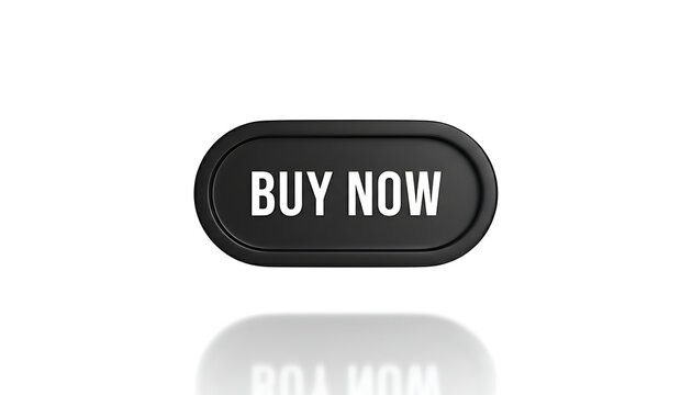 A minimalist 3D black pill-shaped button featuring white BUY NOW text on a clean white.
