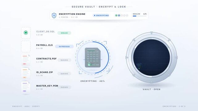 Encryption engine sealing sensitive files into a secure vault that locks when finished