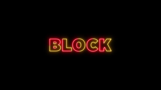 Neon text animation on black background. Block -glowing neon text animation. Neon text letter animation.