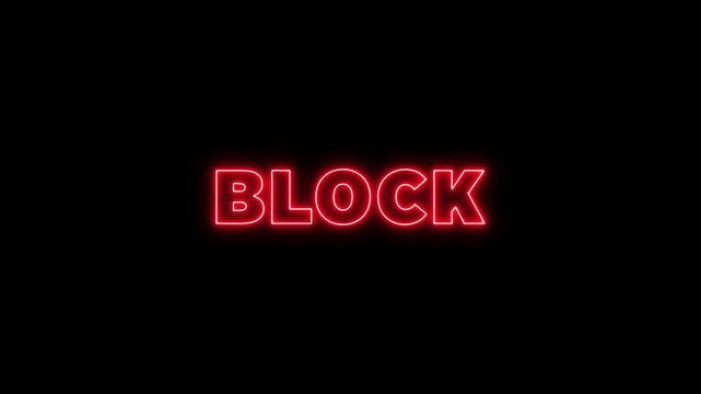 Neon text animation on black background. Block -glowing neon text animation. Neon text letter animation.