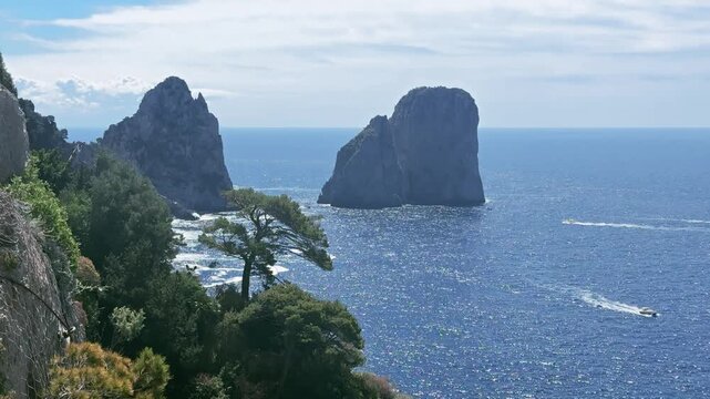 Faraglioni Rock Formation Off Capri Island Italy Coastline
