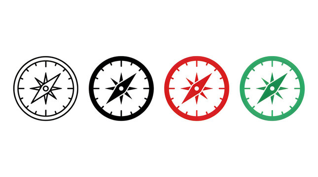 Minimalist compass icons set in four colors