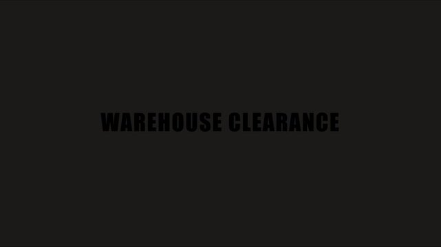 Warehouse clearance sale motion with dynamic yellow banner and bold typography for retail promotion and business marketing animation 4k