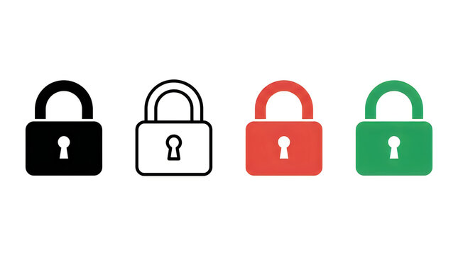 Four colorful padlock icons in a row
