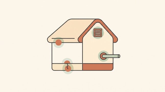 Flat vector illustration of a house cross-section showing common pest control entry points