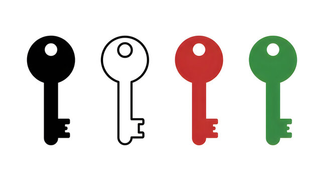 Four colorful keys illustration set