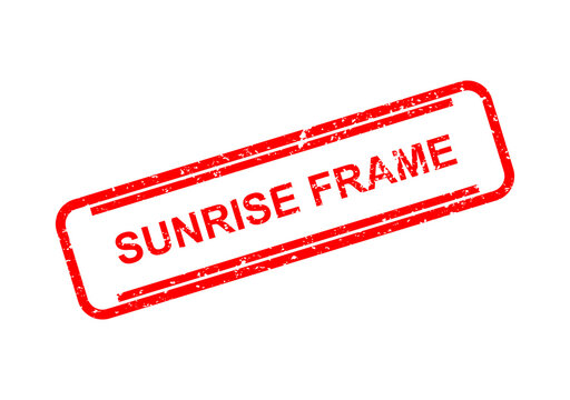 Red sunrise frame stamp with text label illustration