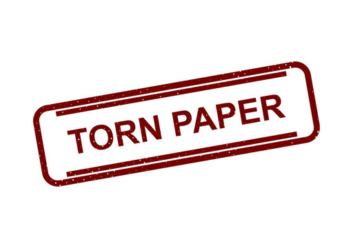 Red torn paper stamp with bold text saying torn paper illustration