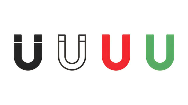 Set of colorful u-shaped metal magnets