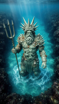 Poseid&oacute;n, dios del mar, mitolog&iacute;a griega, dios griego, Neptuno, oc&eacute;ano, mundo submarino, escultura submarina, tridente, mar, underwater, estatua, dios del oc&eacute;ano, mitolog&iacute;a, criatura mitol&oacute;gica, fanta
