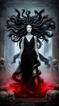 Medusa, Gorgona, mitolog&iacute;a griega, criatura mitol&oacute;gica, mujer monstruo, serpientes, cabello de serpientes, fantas&iacute;a oscura, terror, horror, monstruo, criatura sobrenatural, mujer demonio, personaje fa