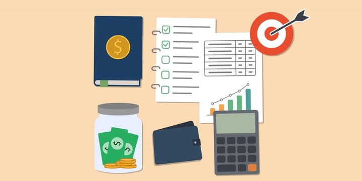 Budgeting tasks, savings goals, spending controls and organized money management activities. Financial discipline concept scene. Responsible spending, consistent saving.