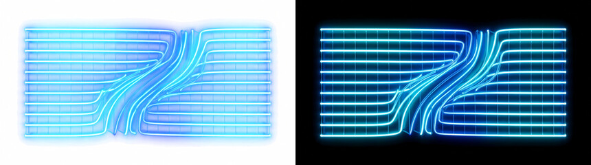 Fototapeta premium Glowing Neon Barrier Sheet with Buckling Fold and Vivid Electric Blue Cyan Light Lines Glowing Transparent Overlay Design Element
